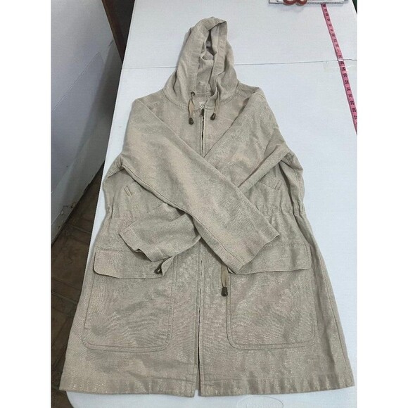 J Jill Womens Linen Blend Utility Jacket Size XSP Zip Beige Shimmer Gold Hoodie - Picture 8 of 14